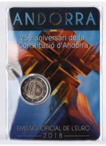 2018 - ANDORRA 2 Euro 25º Costituzione di Andorra Fior di Conio